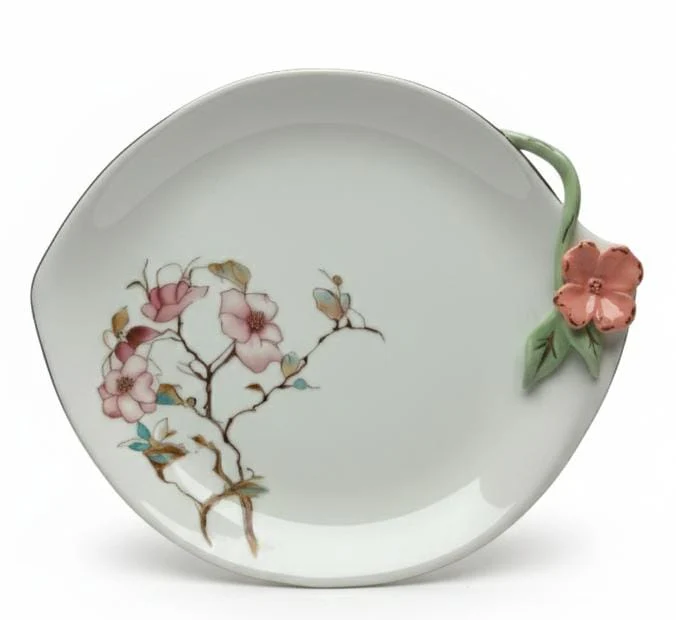 Angela Floral Classic 6-Piece Ceramic Dessert Plate Set – White (18×22 cm) - Image 2