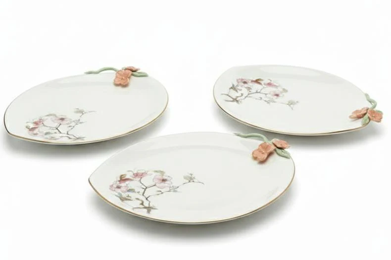 Angela Floral Elegance 3-Piece Ceramic Serving Plate Set – White (25×30 cm)