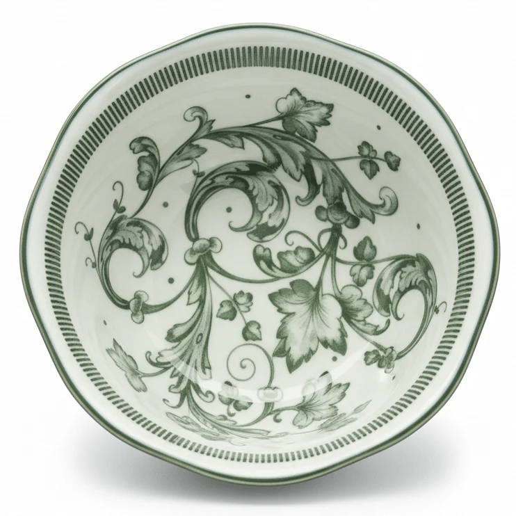 Angela Floral Garden Ceramic Serving Bowl – 13.5 cm (White with Green Floral Design) - Image 2
