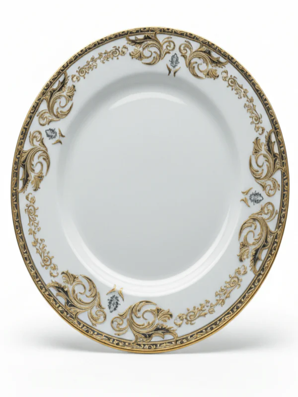 Angela Porcelain Side Plate 19 cm – White with Elegant Gold Flower Pattern, Luxury Tableware