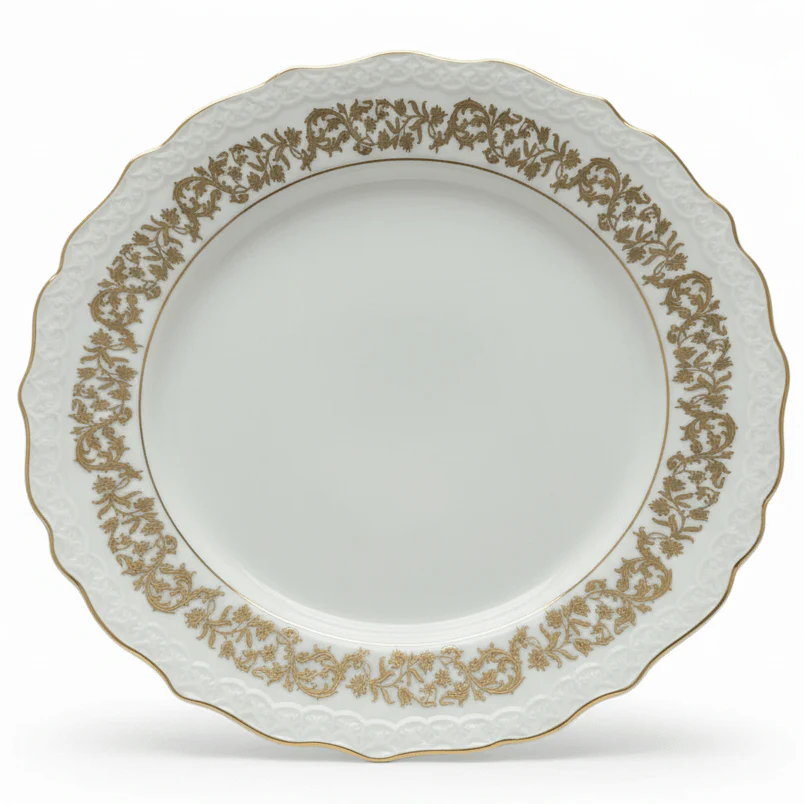 Angela Porcelain Side Plate 19 cm – White with Gold Floral Border Design, Premium Porcelain