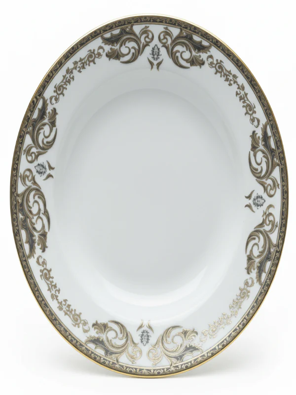 Angela Porcelain Soup Plate 20 cm – White with Elegant Gold Flower Pattern, Porcelain Deep Plate