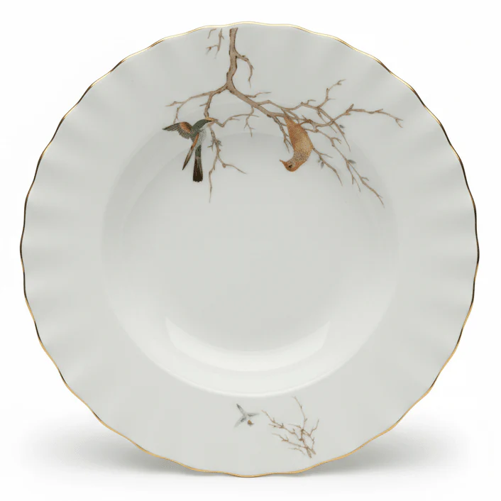 Angela Premium Floral Ceramic Deep Plate – 22 cm, White Soup & Pasta Plate