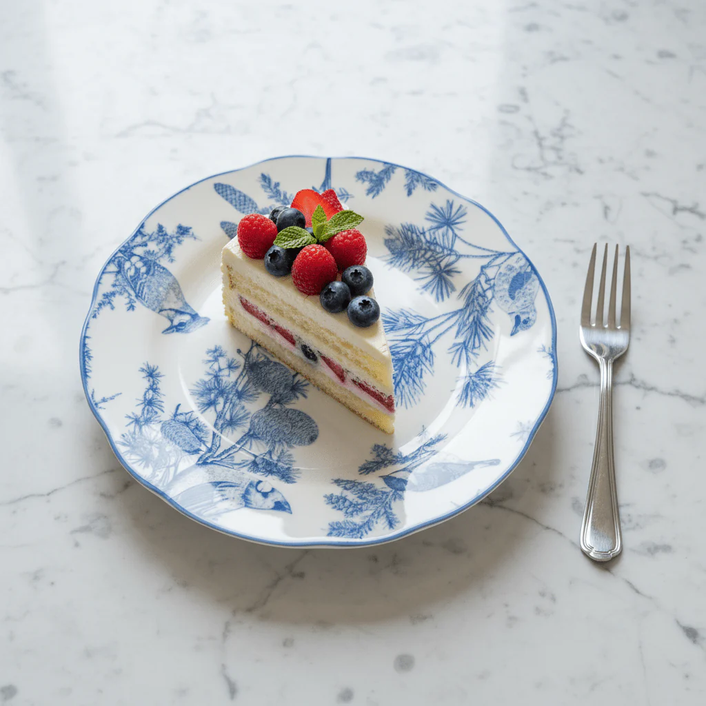 Angela White Ceramic Round Dessert Plate with Blue Tree & Bird Design - 19 cm - Image 2
