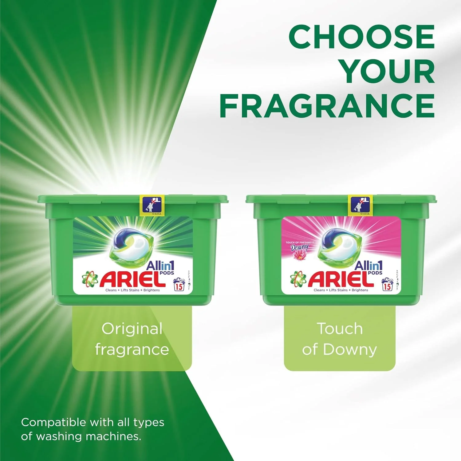 Ariel 3In1 Pods With A Touch Of Downy Freshness, Ariel Liquid Detergent Capsules, Powerful Stain Remover Detergent, Pack Of 2 X 15 Pods - Image 3