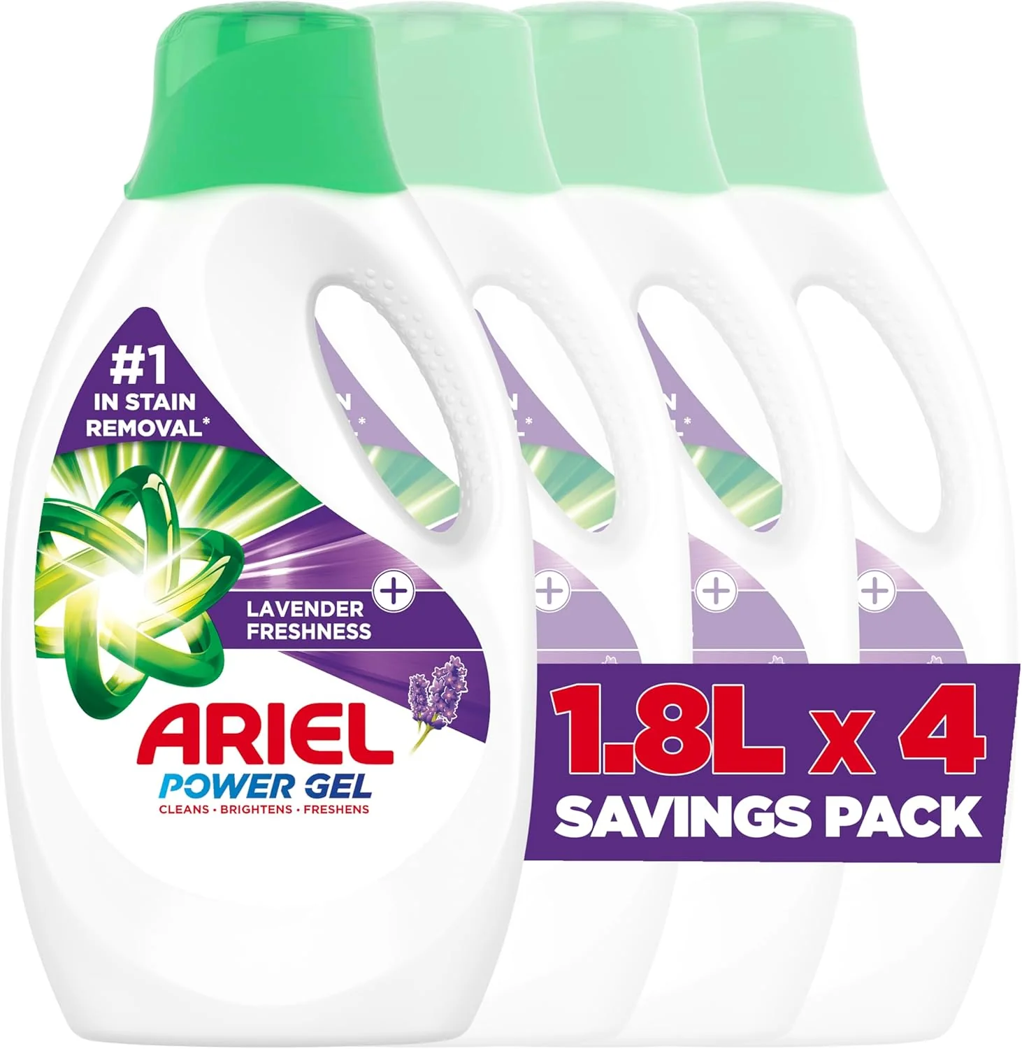 Ariel Laundry Detergent Lavender Freshness Power Gel, 1.8L Pack of 4