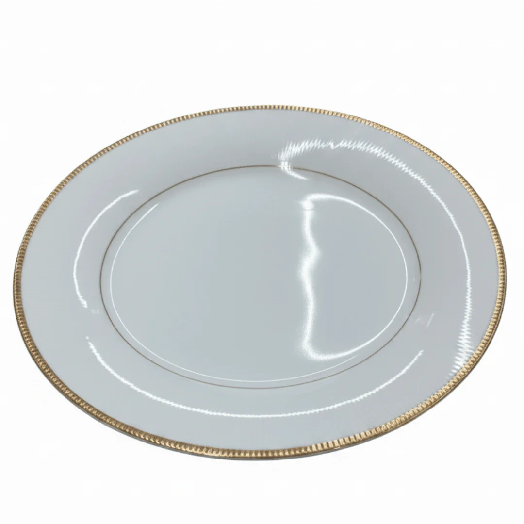 Ascot White Porcelain Dinner Plate with Gold Beaded Rim — 10 Inch