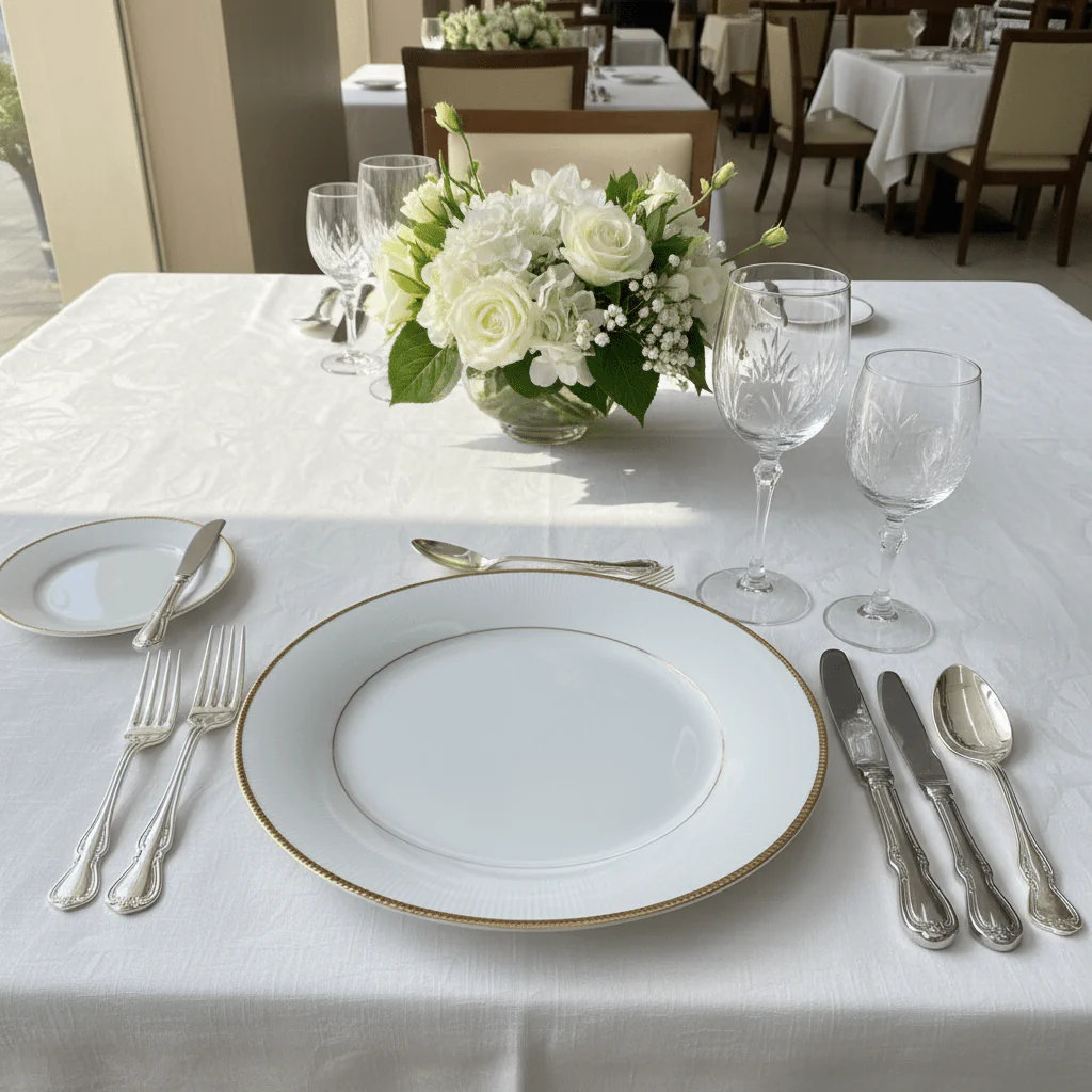 Ascot White Porcelain Dinner Plate with Gold Beaded Rim — 10 Inch - Image 2