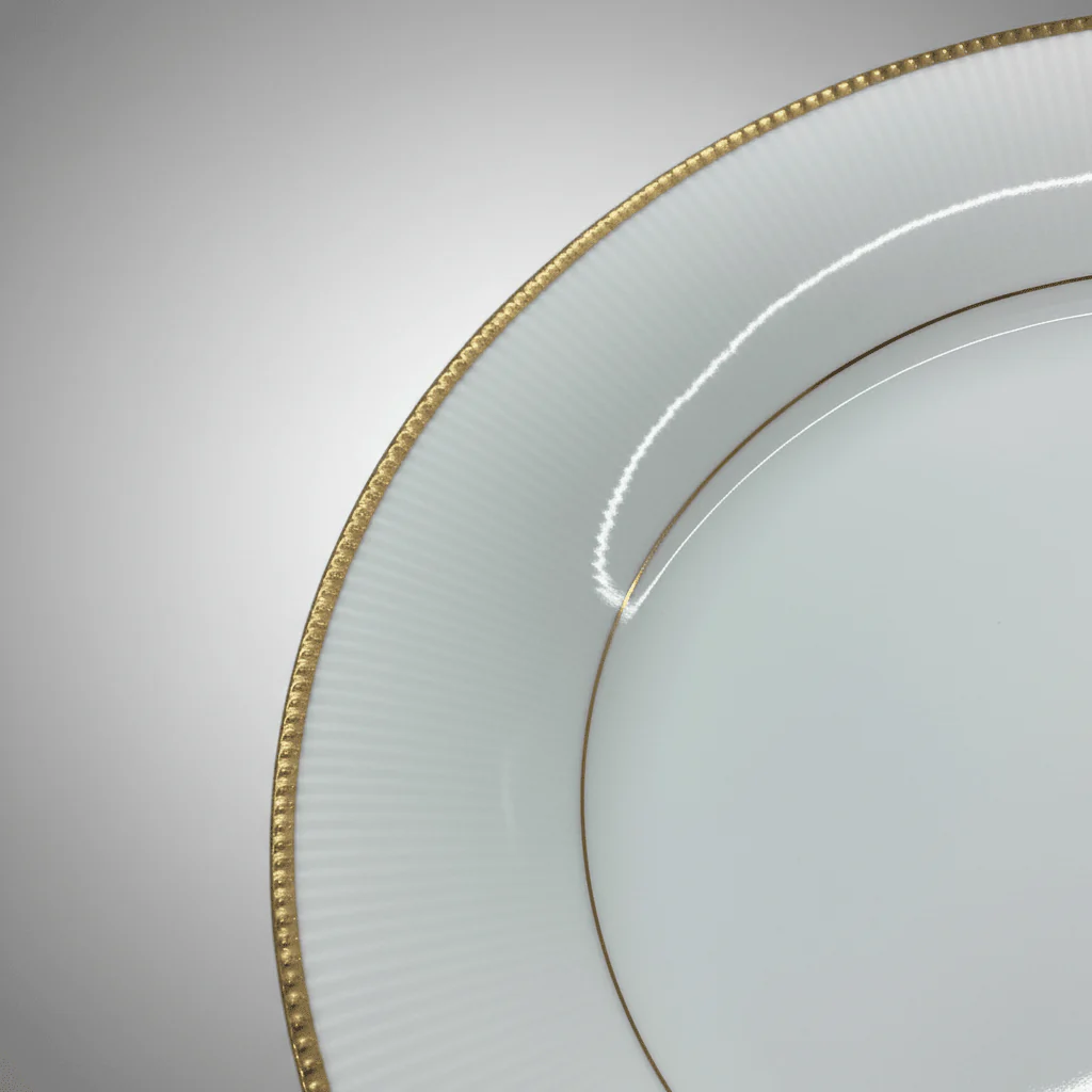 Ascot White Porcelain Dinner Plate with Gold Beaded Rim — 10 Inch - Image 4