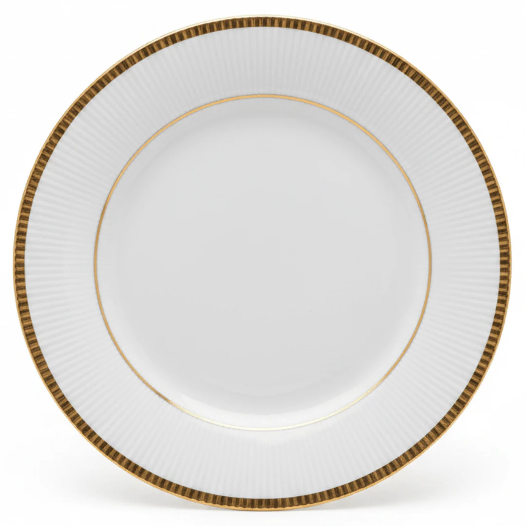 Ascot White Porcelain Meat Plate with Gold Rim — 6.75 Inch | Premium Dining Servingware