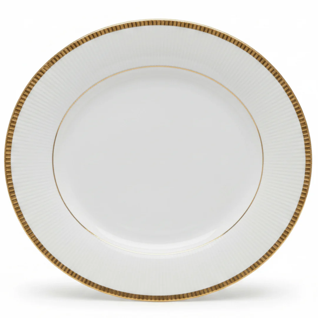 Ascot White Porcelain Meat Plate with Golden Rim — 7.5 Inch