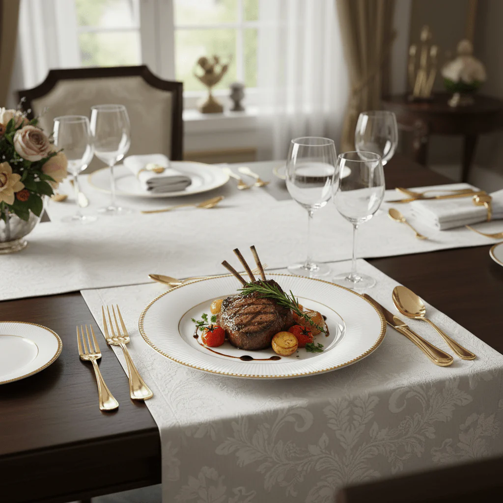 Ascot White Porcelain Meat Plate with Golden Rim — 7.5 Inch - Image 2