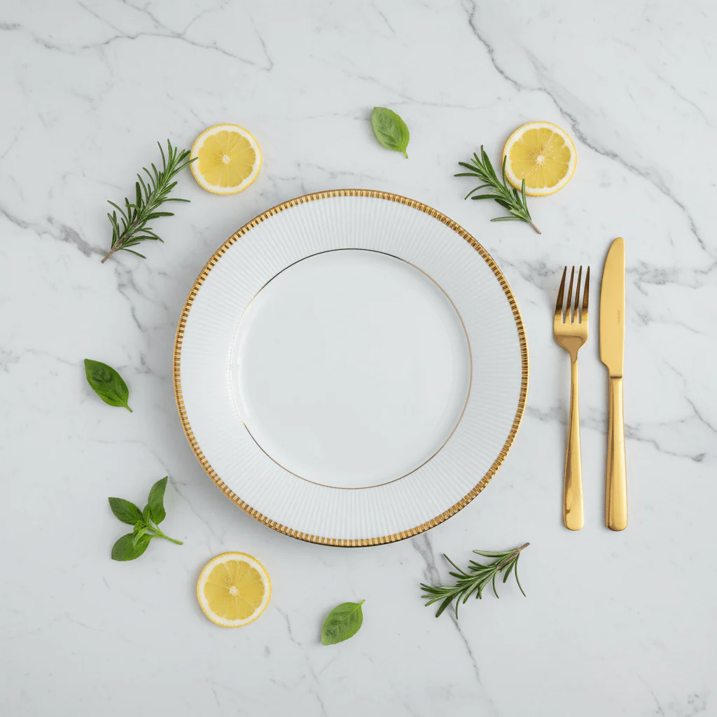 Ascot White Porcelain Meat Plate with Golden Rim — 7.5 Inch - Image 3