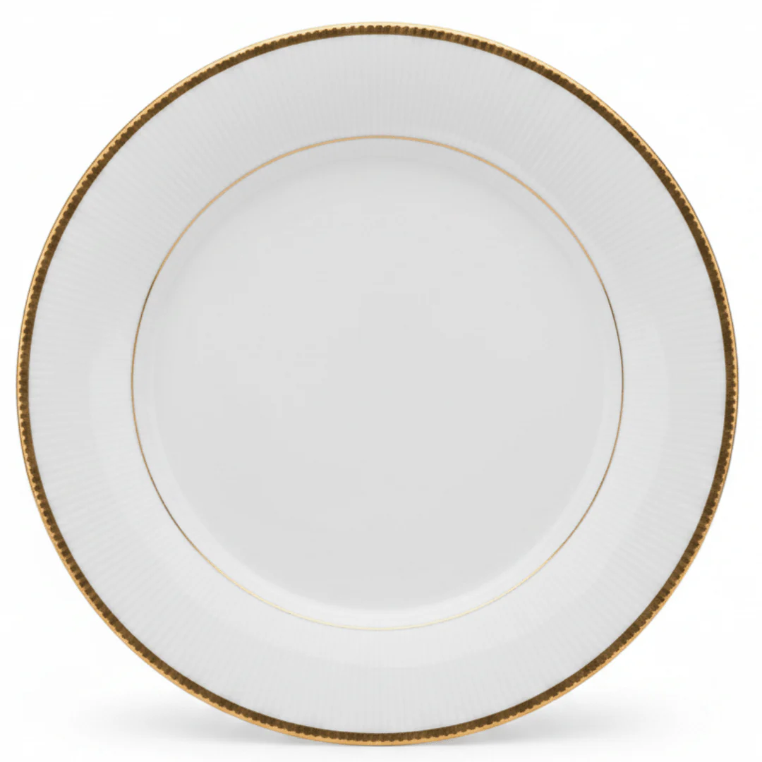 Ascot White Porcelain Meat Plate with Golden Rim — 9 Inch