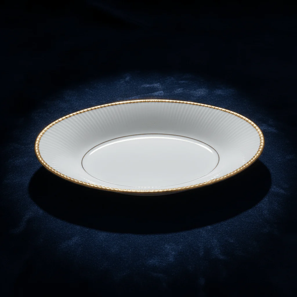 Ascot White Porcelain Pickle Dish with Golden Rim | 7.5 Inch | Premium Servingware - Image 3