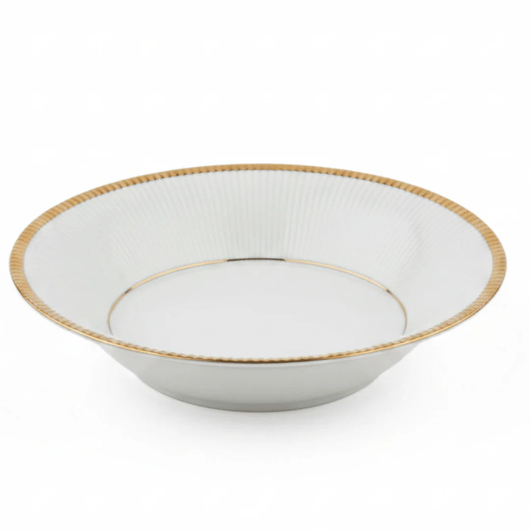 Ascot White Porcelain Soup Bowl with Gold Rim | 5 Inch