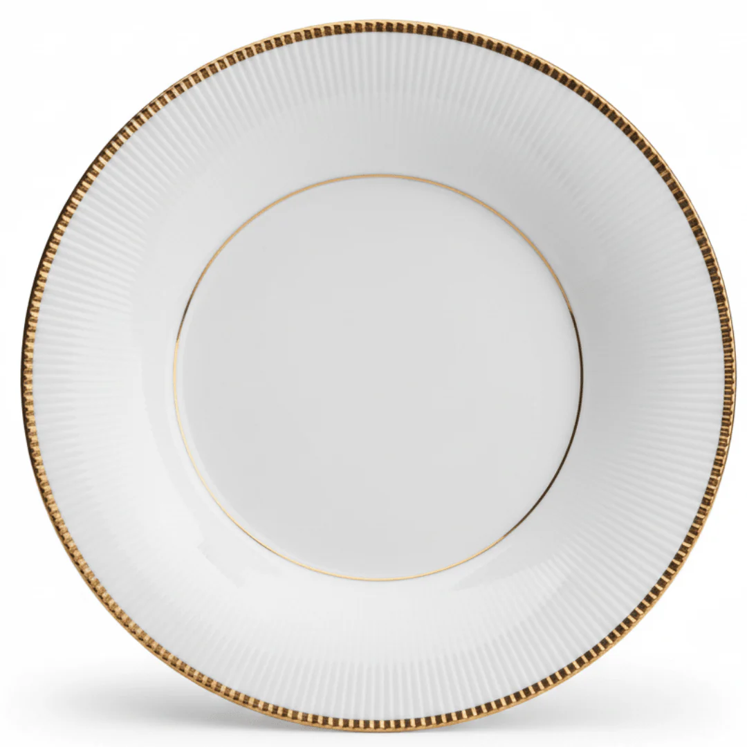 Ascot White Porcelain Soup Plate with Gold Rim | 7.5 Inch | Premium Tableware