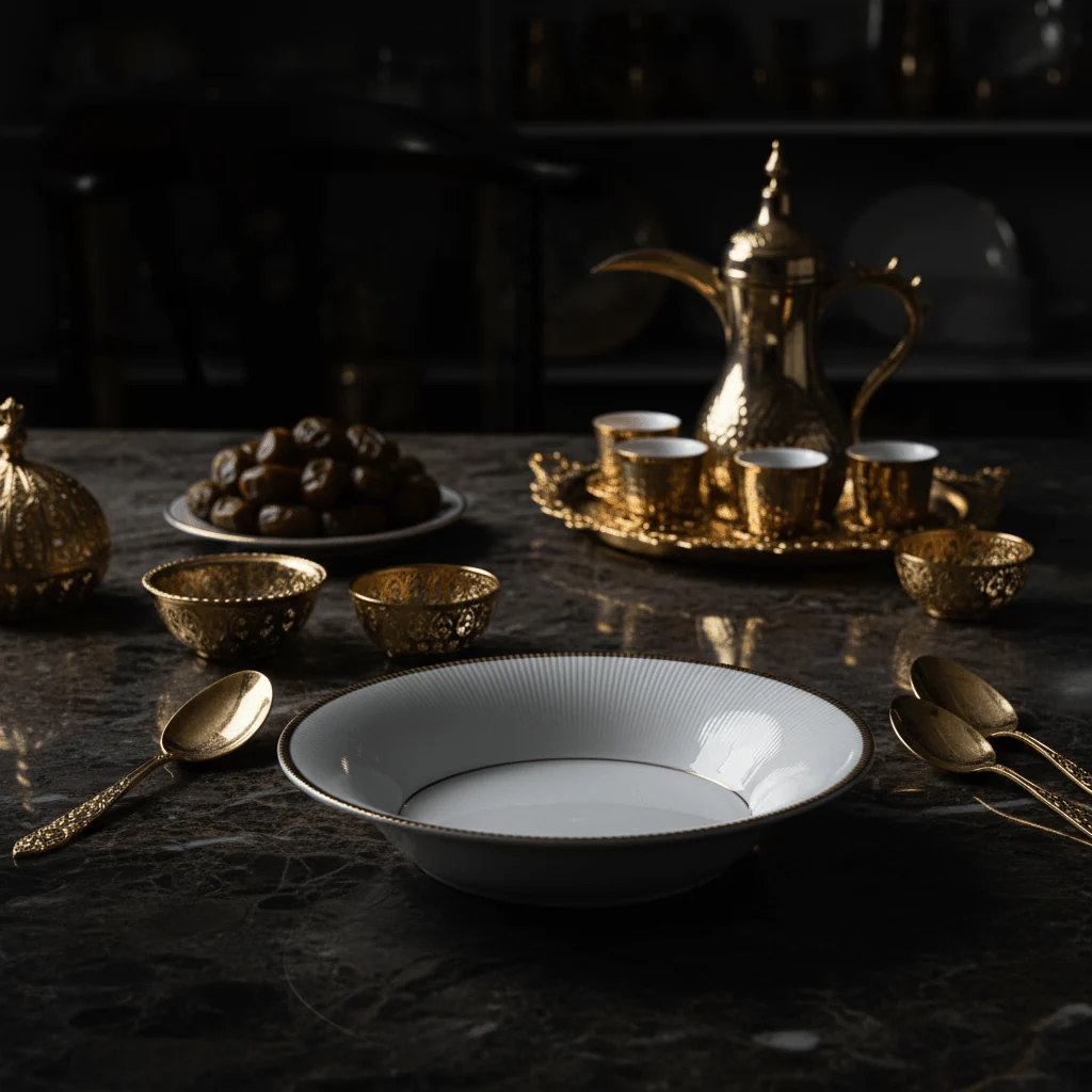 Ascot White Porcelain Soup Plate with Gold Rim | 7.5 Inch | Premium Tableware - Image 2