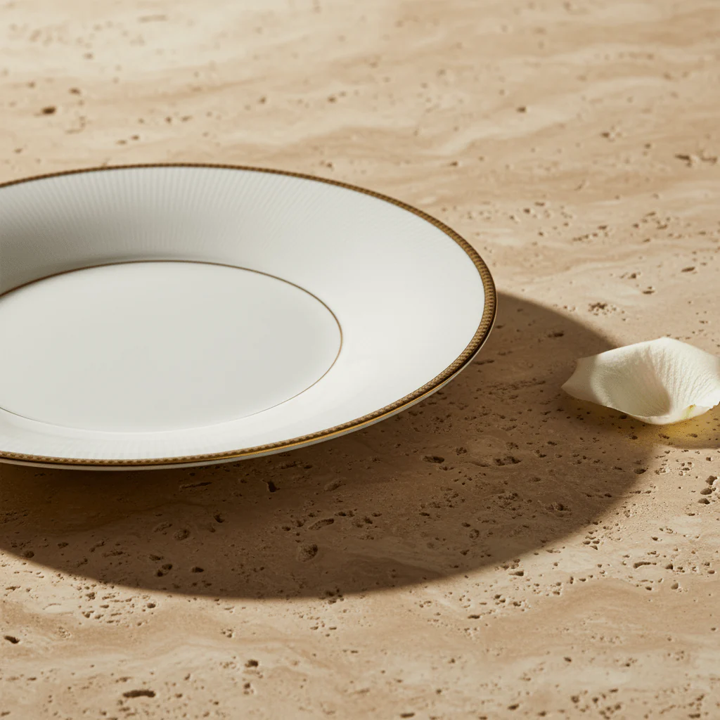 Ascot White Porcelain Soup Plate with Gold Rim — 9 Inch - Image 2