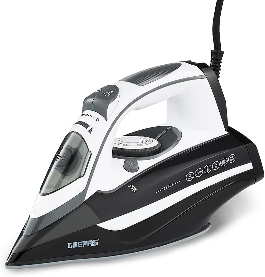 Geepas Ceramic Steam Iron, Temperature Control, Gsi24025 Ceramic Sole Plate, Wet And Dry Self Cleaning Function Powerful Steam Burst 480ML Water Tank
