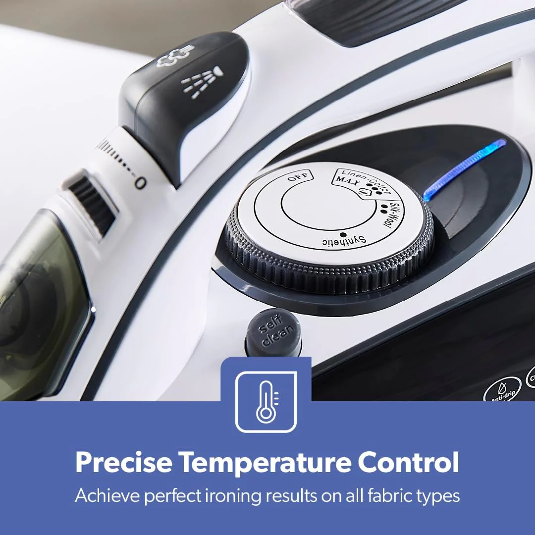 Geepas Ceramic Steam Iron, Temperature Control, Gsi24025 Ceramic Sole Plate, Wet And Dry Self Cleaning Function Powerful Steam Burst 480ML Water Tank - Image 3