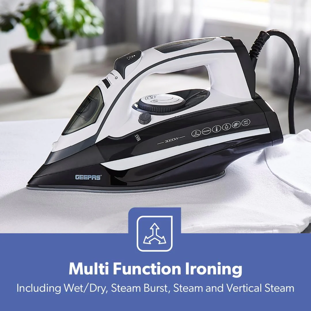 Geepas Ceramic Steam Iron, Temperature Control, Gsi24025 Ceramic Sole Plate, Wet And Dry Self Cleaning Function Powerful Steam Burst 480ML Water Tank - Image 5