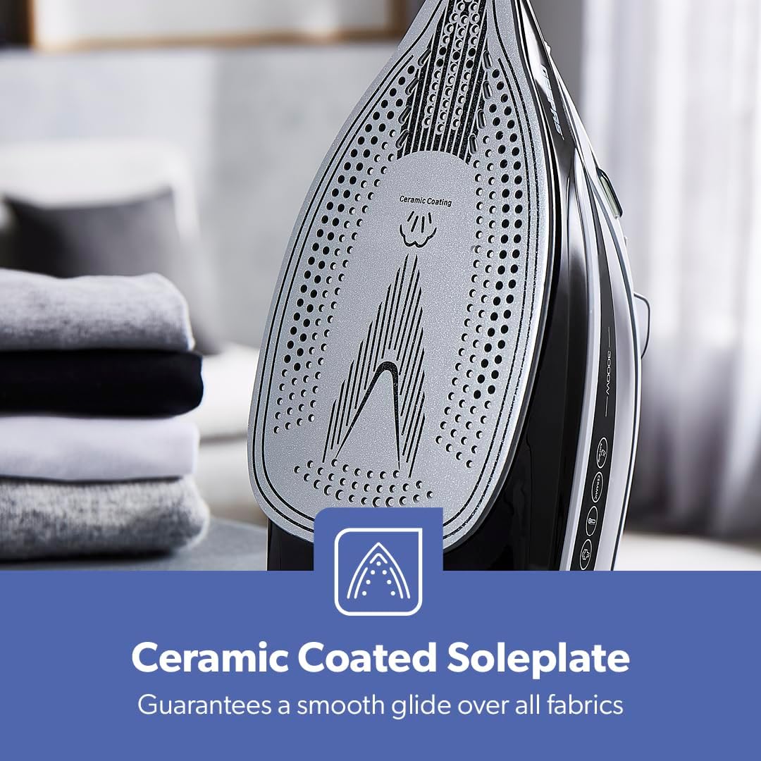Geepas Ceramic Steam Iron, Temperature Control, Gsi24025 Ceramic Sole Plate, Wet And Dry Self Cleaning Function Powerful Steam Burst 480ML Water Tank - Image 6