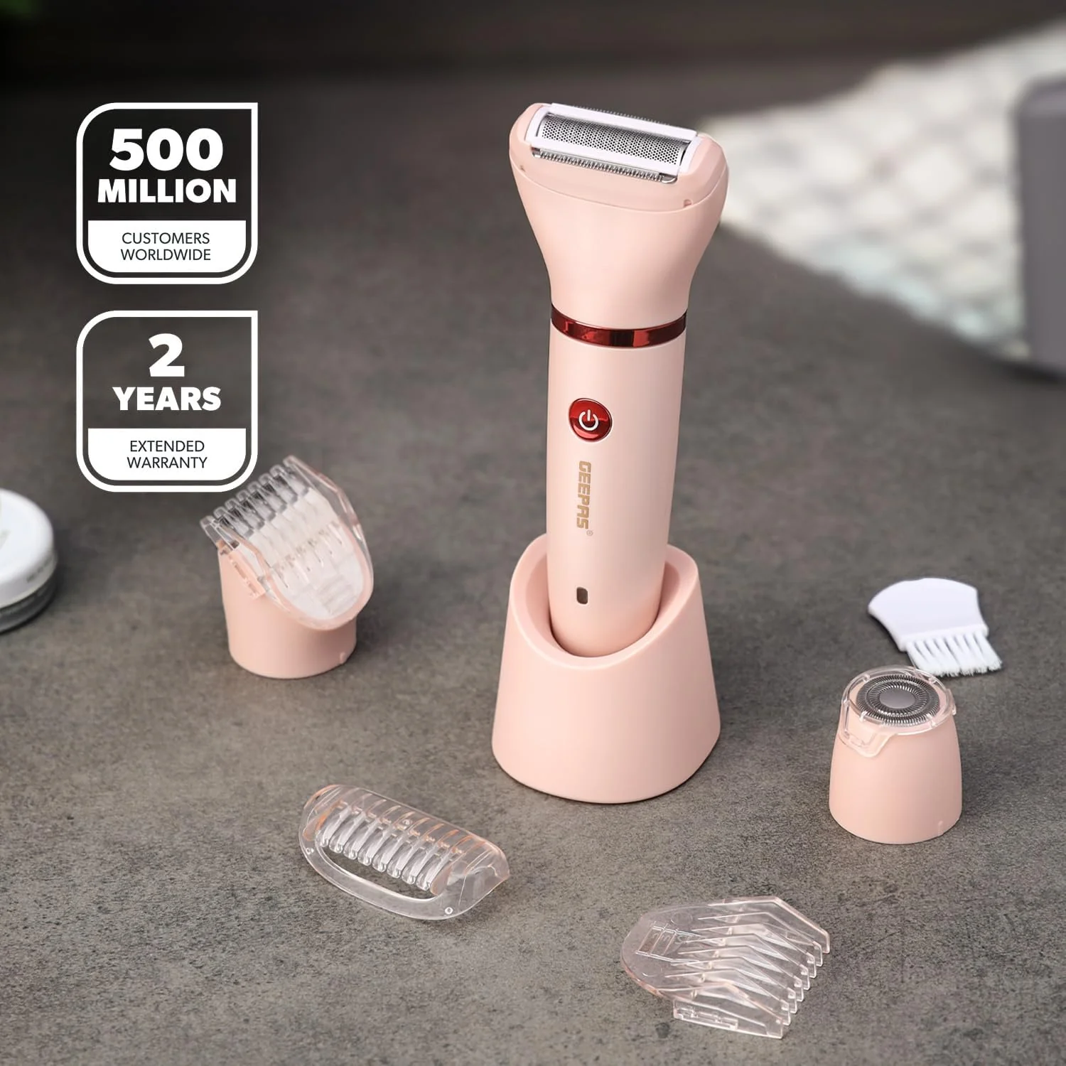 Geepas 3-in-1 Waterproof Lady Shaver Set | Wet & Dry Rechargeable Electric Razor for Women with Facial Hair & Body Trimmer Heads | Cordless Portable LED Indicator | USB Charging, Gift for Women - Image 2