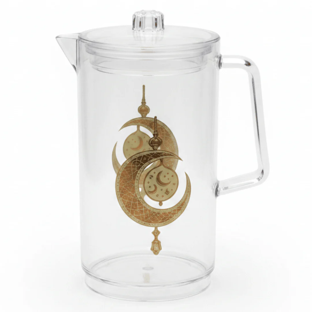 Aurora Luxe Clear Acrylic Water & Juice Jug with Metallic Gold Decorative Print – 2 Litre Capacity