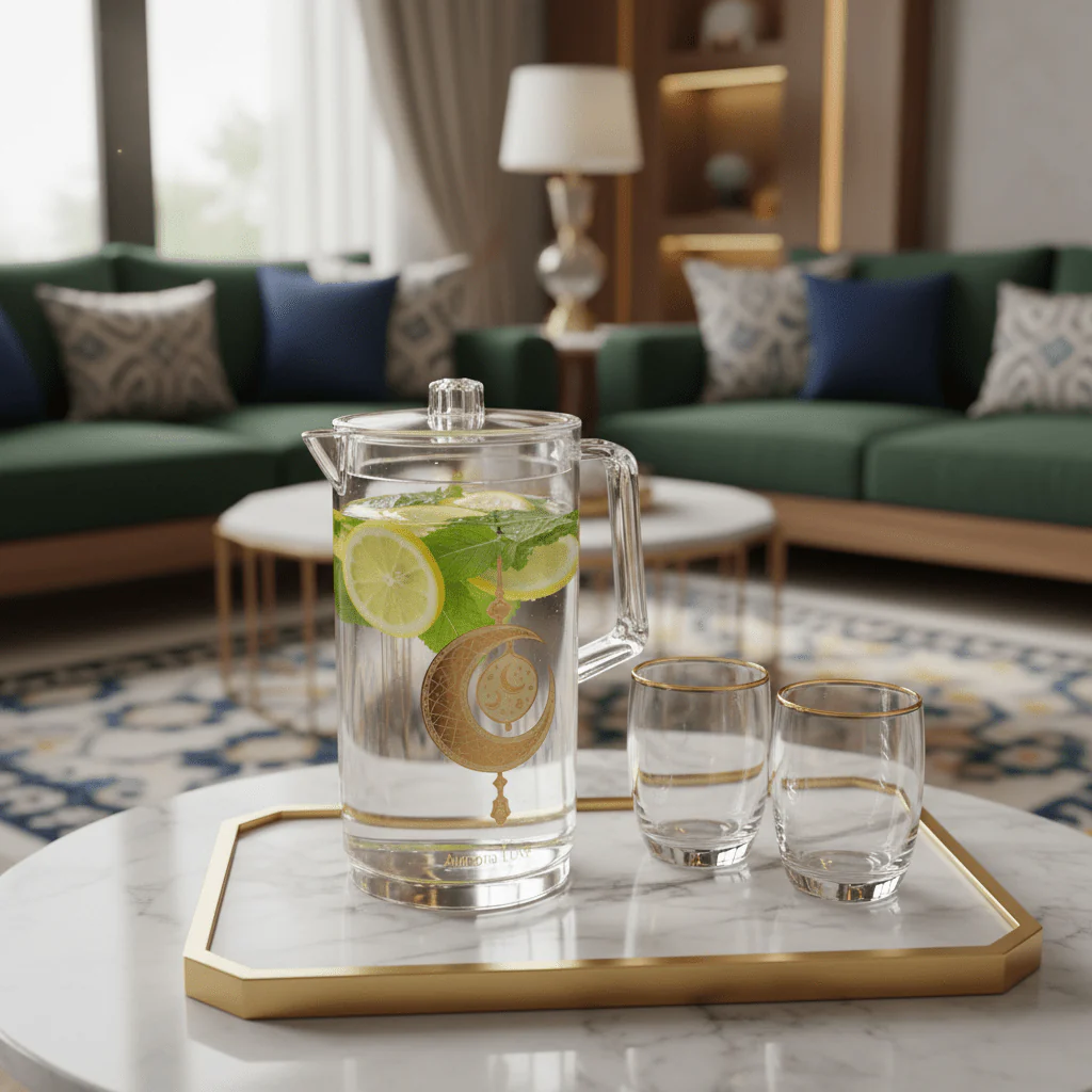 Aurora Luxe Clear Acrylic Water & Juice Jug with Metallic Gold Decorative Print – 2 Litre Capacity - Image 3
