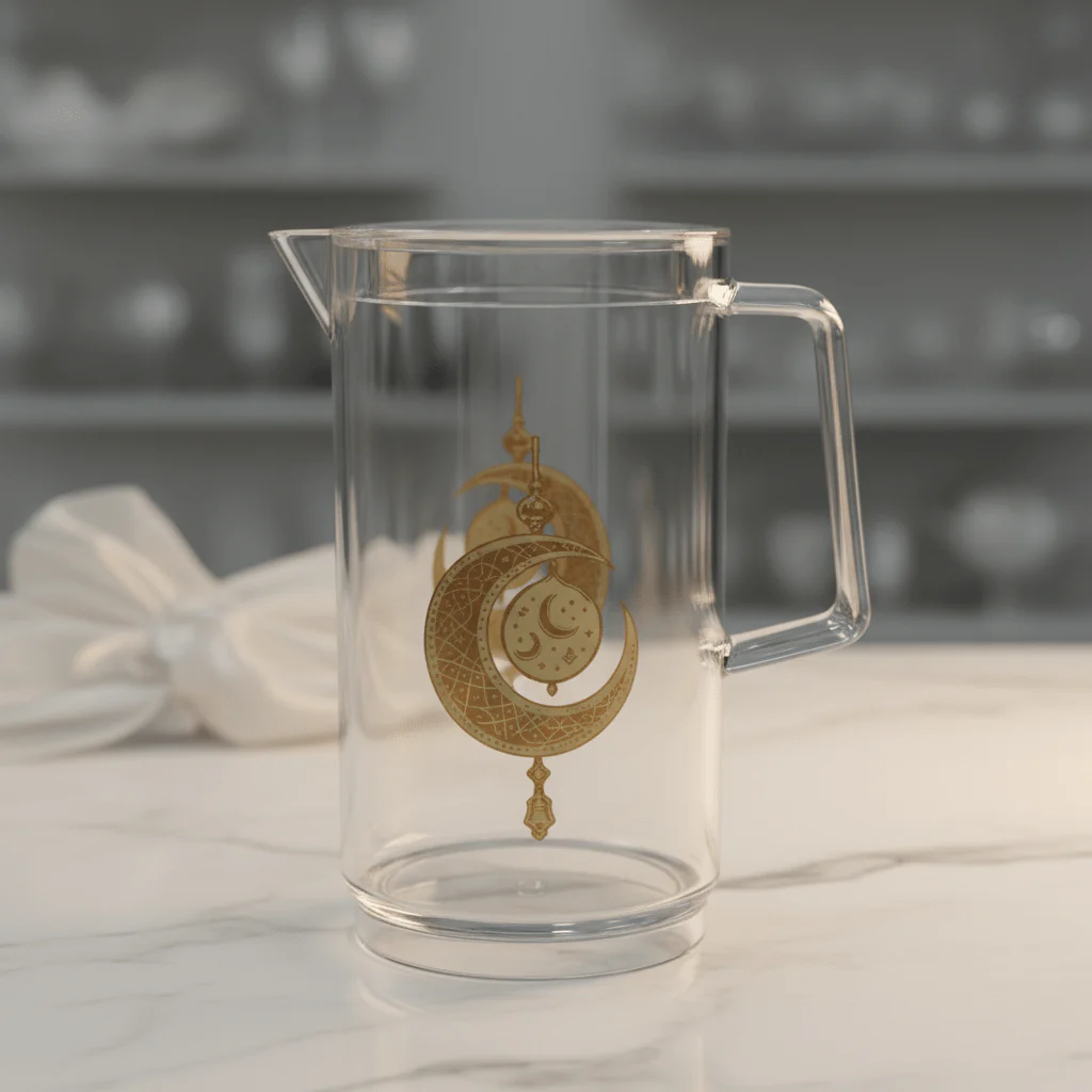 Aurora Luxe Clear Acrylic Water & Juice Jug with Metallic Gold Decorative Print – 2 Litre Capacity - Image 4