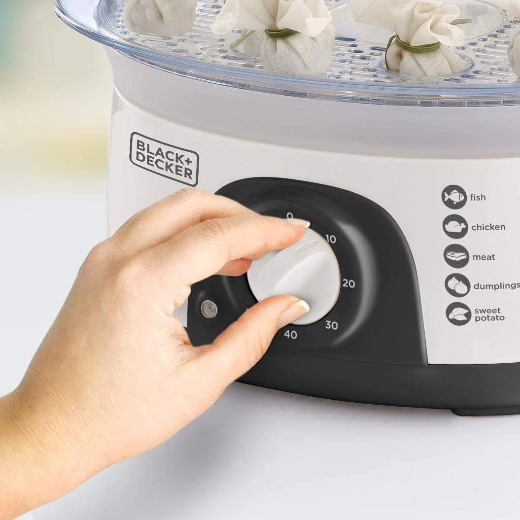 BLACK+DECKER Food Steamer,775W, 10L 3-Tier Detachable Design, Timer Control, Quick & Easy Meal Prep, Dishwasher Safe, Lightweight 1.98 Kg, 220-240V, Efficient and Compact, White - HS6000-B5 - Image 2