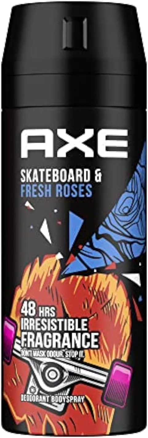 AXE Men Deodorant Body Spray, for long lasting odour protection, Skateboard & Fresh Roses, 48 hours of freshness-150ML