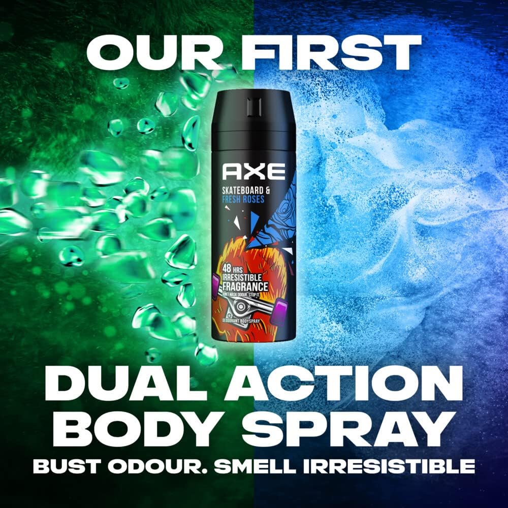 AXE Men Deodorant Body Spray, for long lasting odour protection, Skateboard & Fresh Roses, 48 hours of freshness-150ML - Image 2