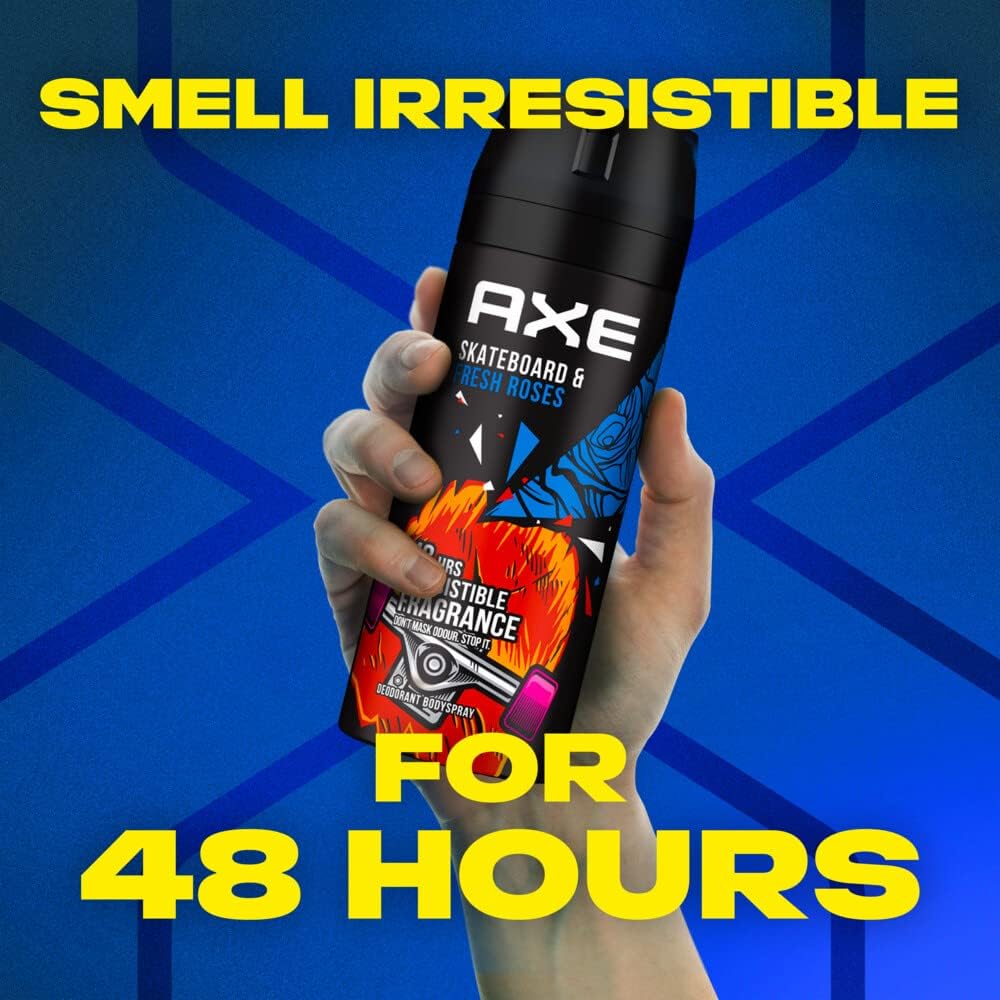 AXE Men Deodorant Body Spray, for long lasting odour protection, Skateboard & Fresh Roses, 48 hours of freshness-150ML - Image 5