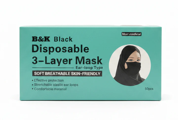 B&K 50pcs Black Disposable 3-Layer Mask