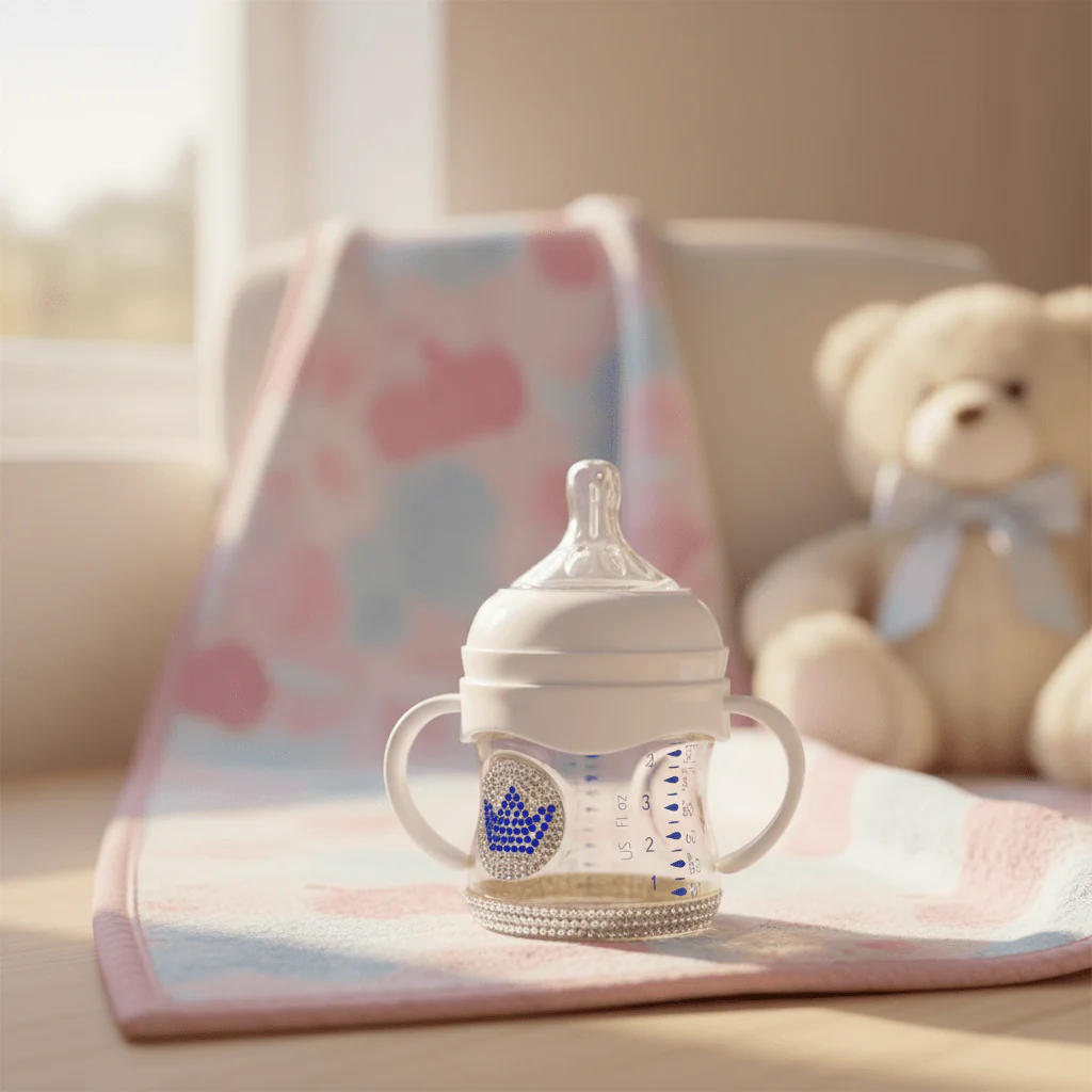 Crystal Crown Baby Glass Feeding Bottle – 120ml | Blue Diamond Edition - Image 2