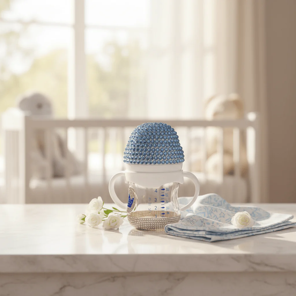Crystal Crown Baby Glass Feeding Bottle – 120ml | Blue Diamond Edition - Image 3