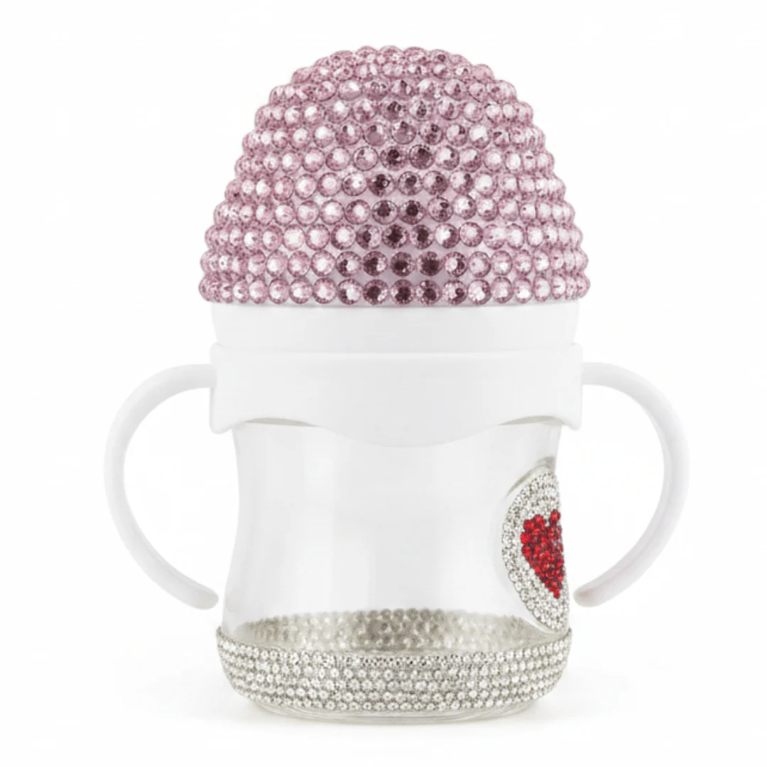 Crystal Crown Baby Glass Feeding Bottle – 120ml | Pink Diamond Edition