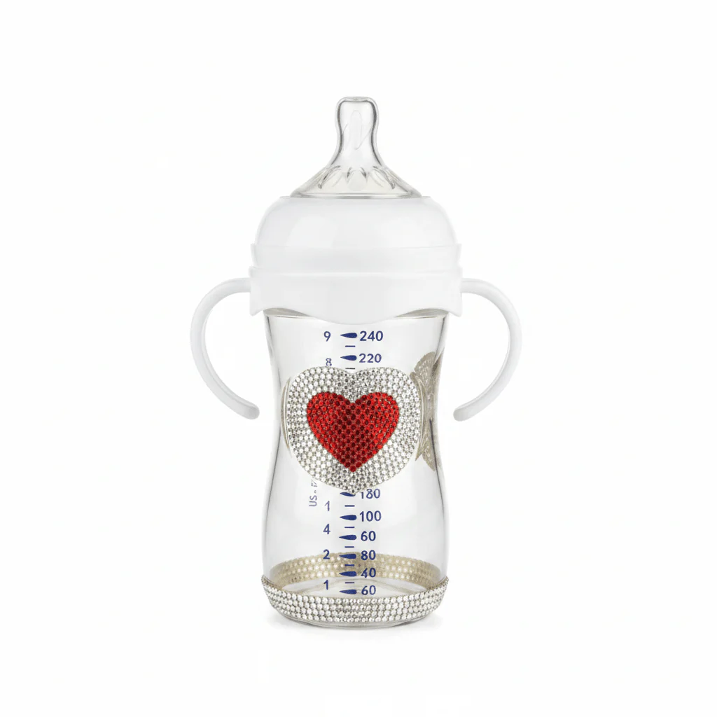 Crystal Crown Baby Glass Feeding Bottle – 240ml | Pink Diamond Edition - Image 3
