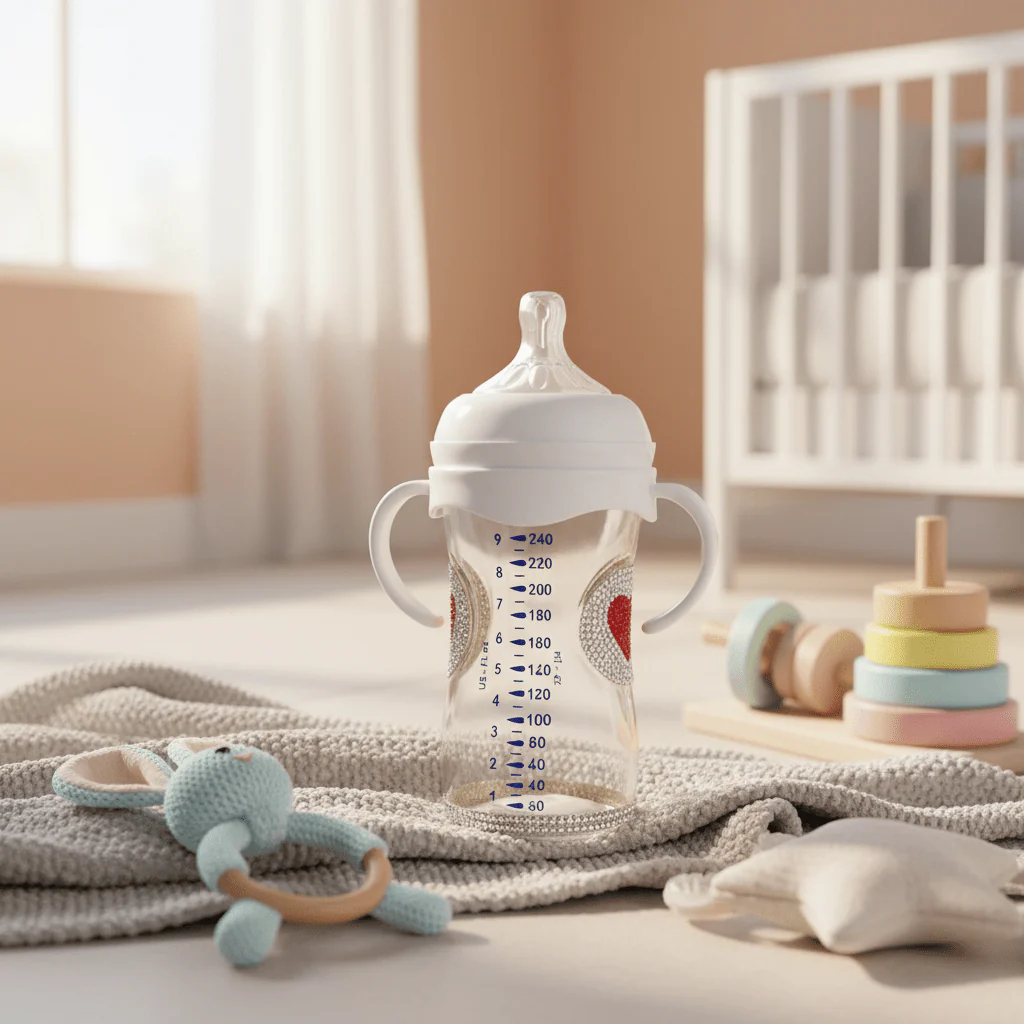 Crystal Crown Baby Glass Feeding Bottle – 240ml | Pink Diamond Edition - Image 4