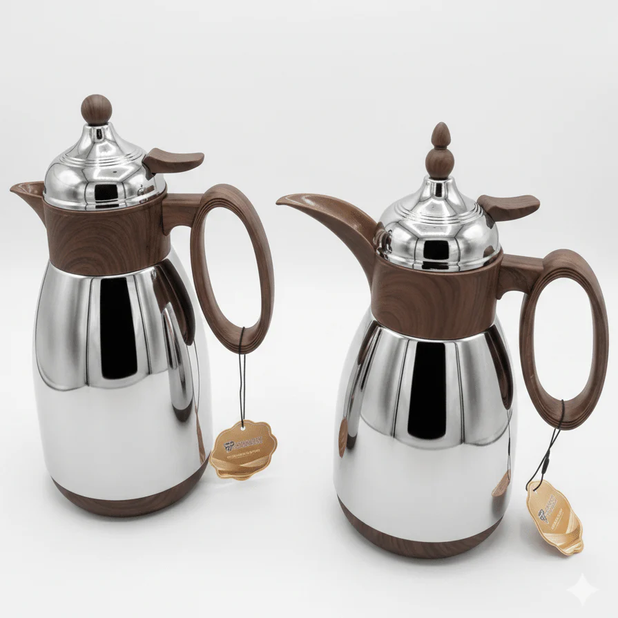 Bait Al Crystal Premium Brown & Silver Elegant Vacuum Flask for Tea & Coffee Serving 700ml–1L Capacity