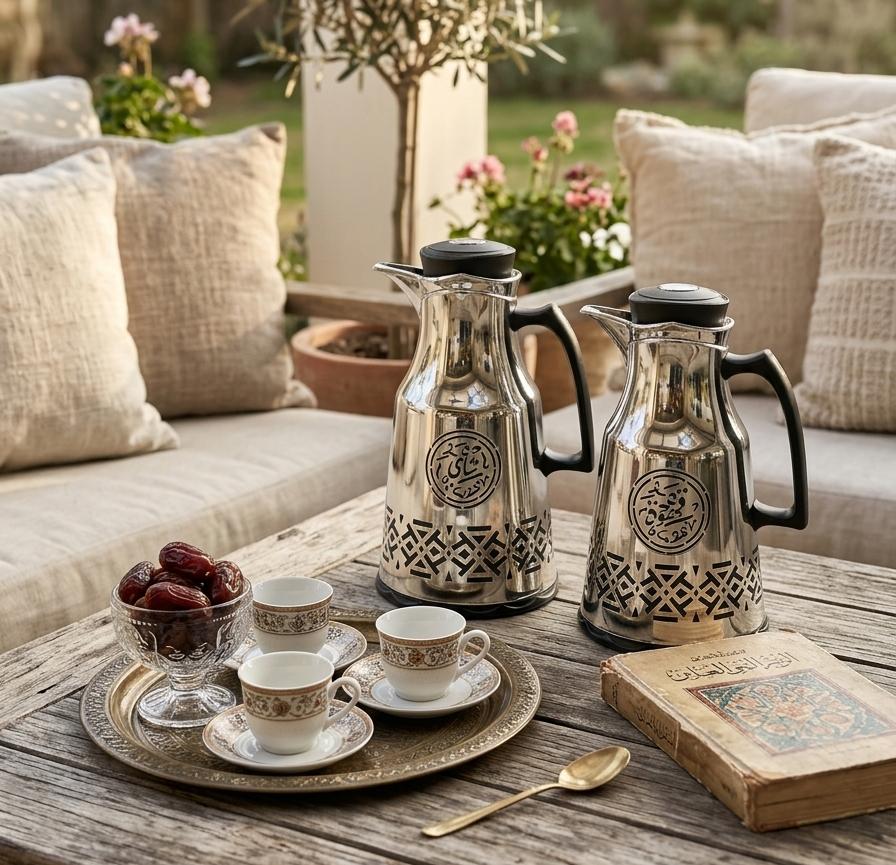 Bait Al Crystal Silver & Black Arabic Text Design Luxury Vacuum Flask for Serving Tea & Coffee 700ml–1L Capacity - Image 2