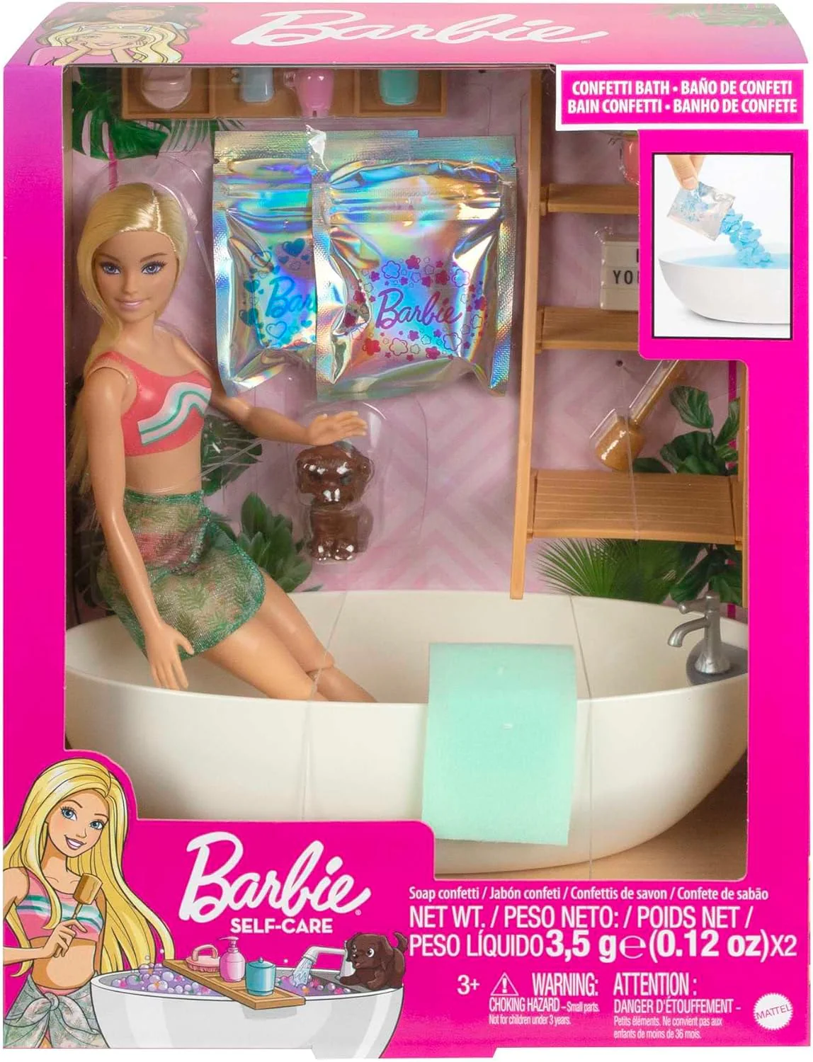 Barbie Doll & Bathtub Playset, Blonde, Confetti Soap & Accessories, HKT92 - Image 5