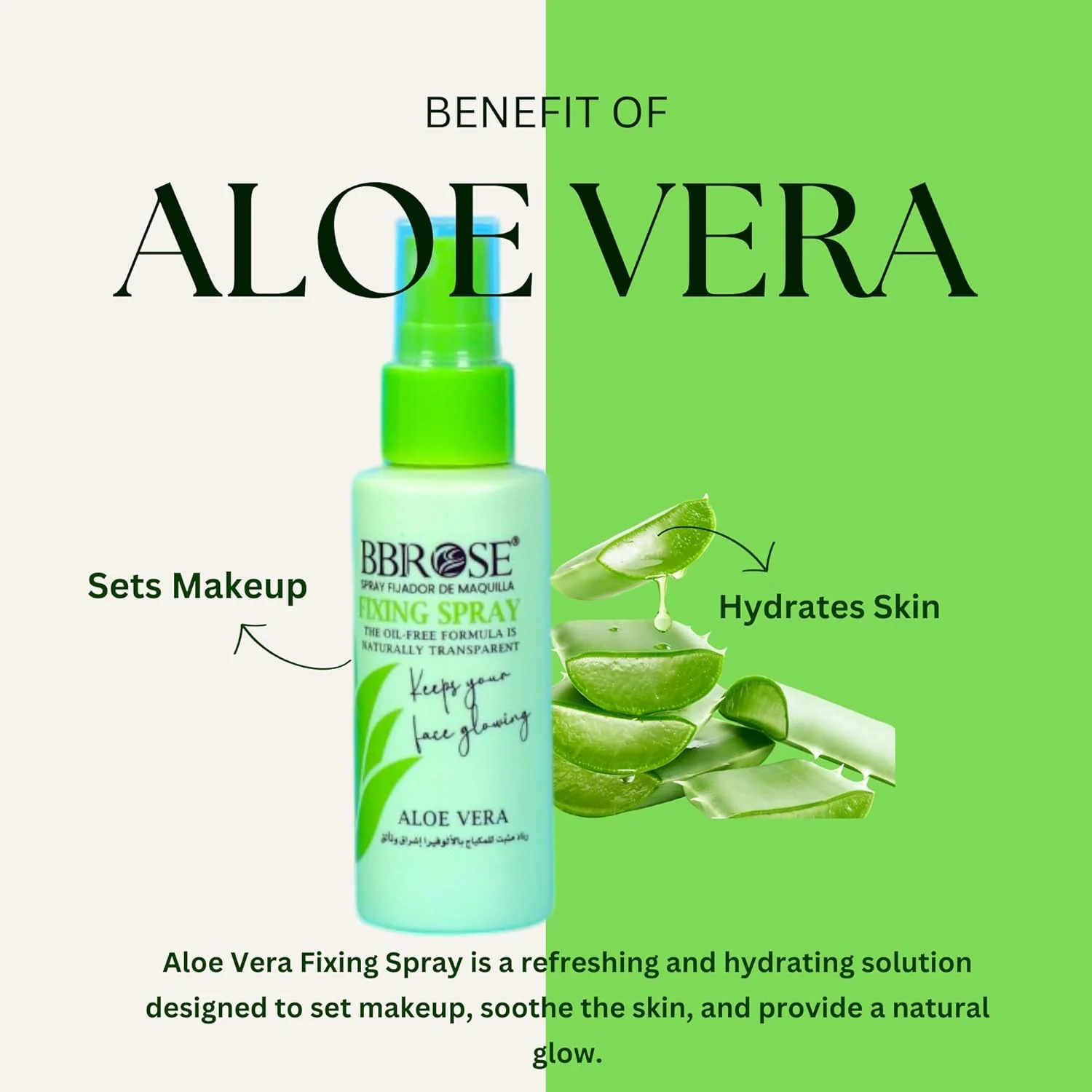 BBROSE Aloe Vera Fixing Spray 60ML– Long-Lasting Makeup Setting Spray with Soothing Aloe Vera, Hydrating and Lightweight Formula for All-Day Freshness - Image 4