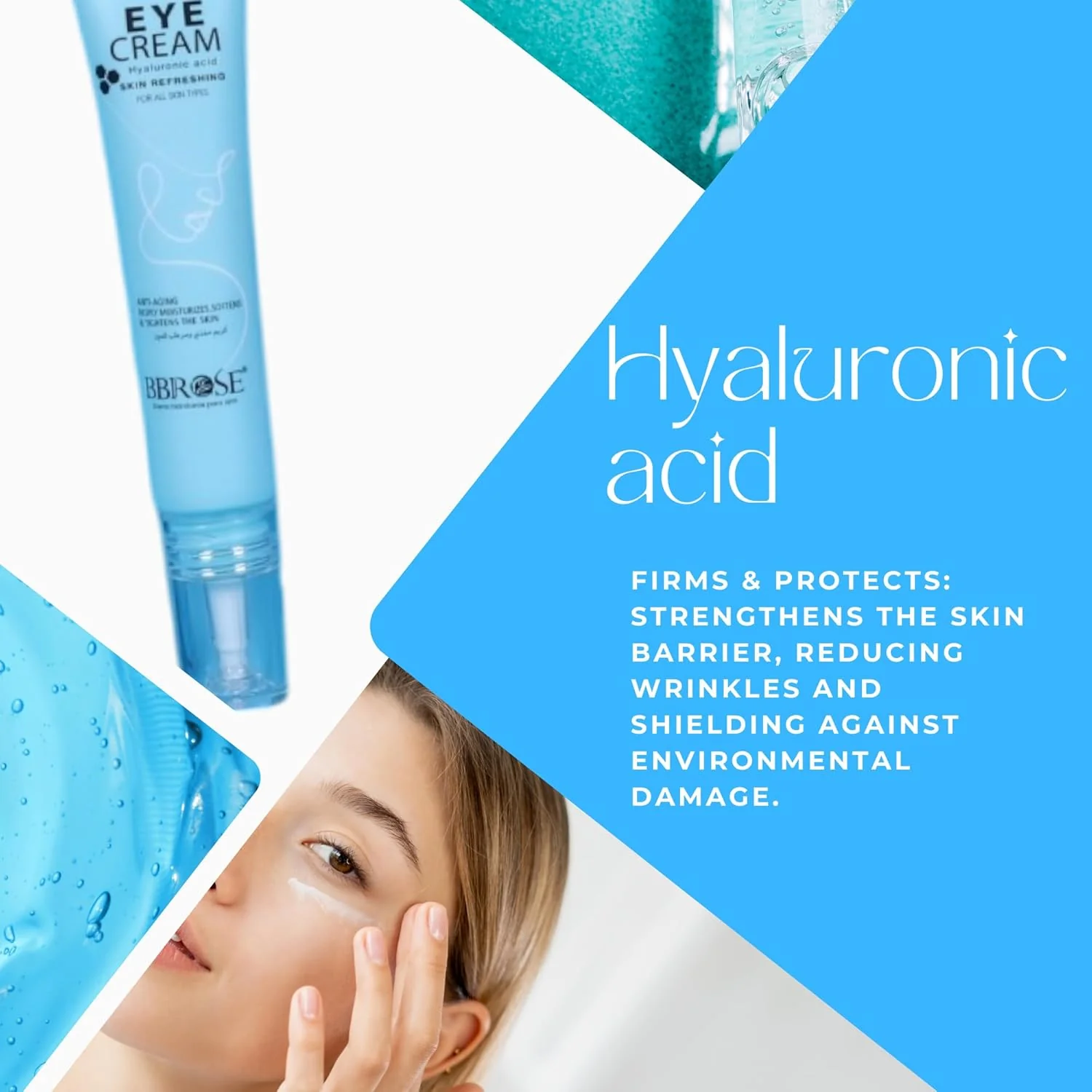 BBROSE Hyaluronic Eye Cream Hydrating & Firming Eye Cream for Dark Circles, Puffiness, Fine Lines & Wrinkles, Enriched with Hyaluronic Acid, Refreshing & Rejuvenating Formula for Youthful Skin-30ML - Image 3