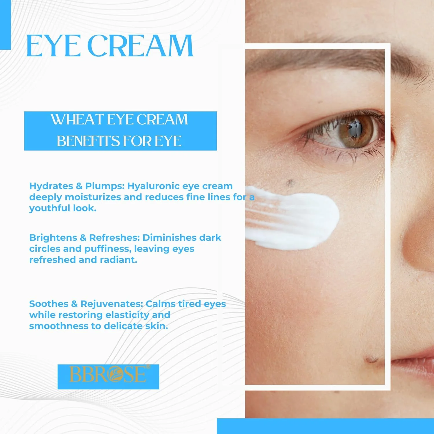 BBROSE Hyaluronic Eye Cream Hydrating & Firming Eye Cream for Dark Circles, Puffiness, Fine Lines & Wrinkles, Enriched with Hyaluronic Acid, Refreshing & Rejuvenating Formula for Youthful Skin-30ML - Image 4