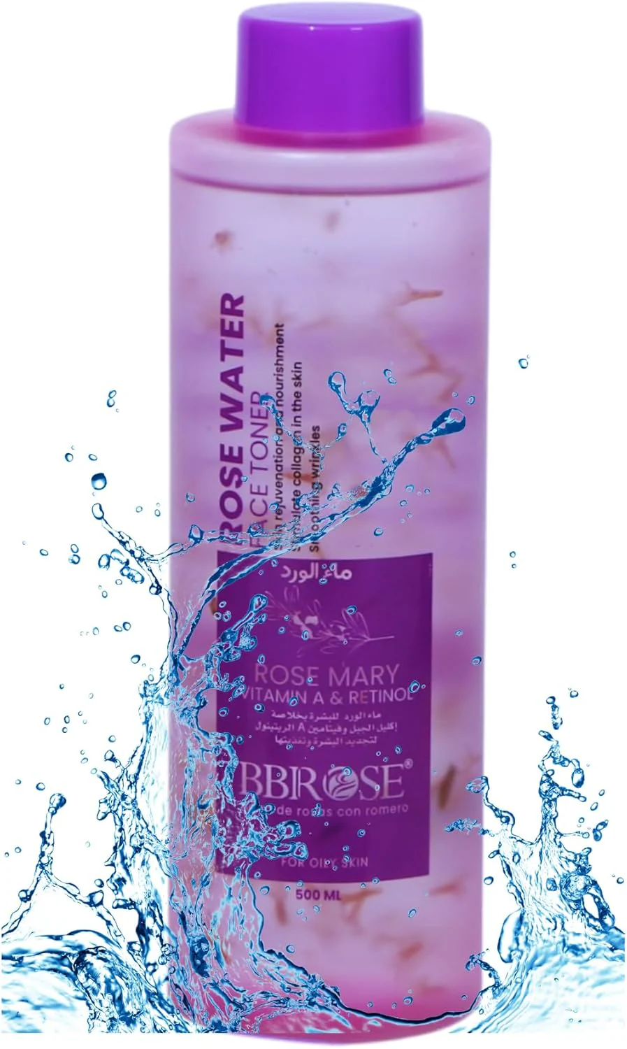 BBROSE Rosemary Rose Water Natural Hydrating & Refreshing Facial Toner for Skin & Hair Soothing, Antioxidant-Rich Mist for Cleansing, Toning, and Makeup Setting-500ML