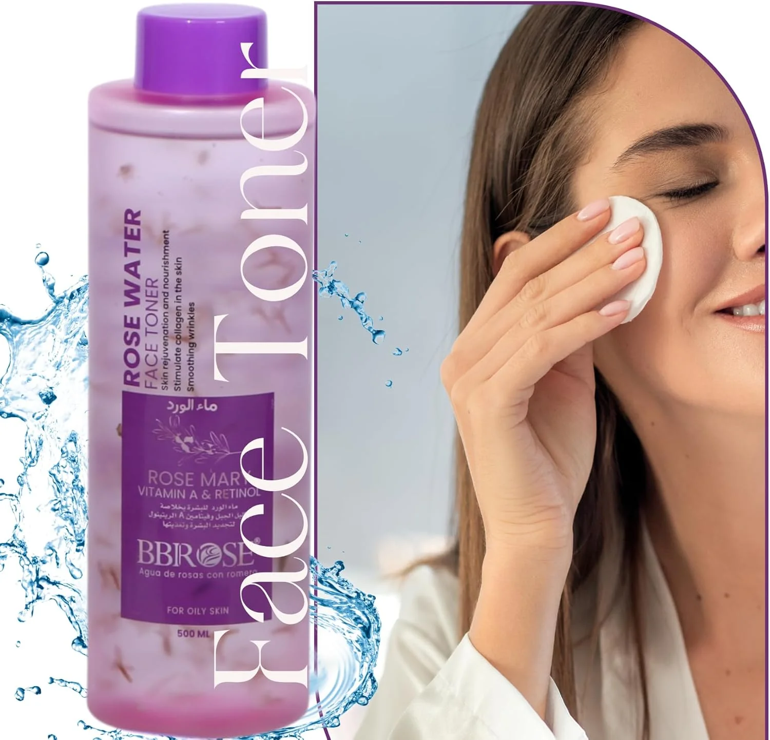 BBROSE Rosemary Rose Water Natural Hydrating & Refreshing Facial Toner for Skin & Hair Soothing, Antioxidant-Rich Mist for Cleansing, Toning, and Makeup Setting-500ML - Image 3