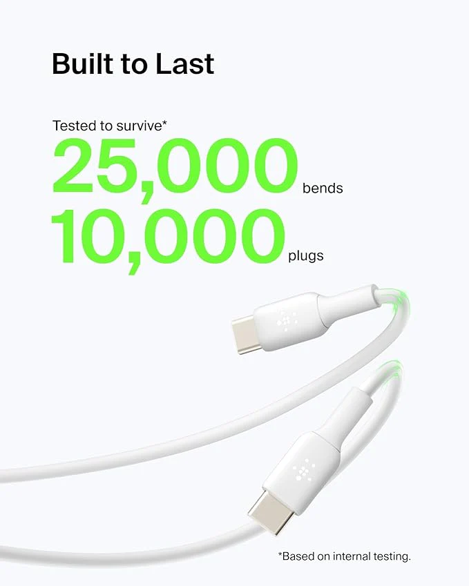 BELKIN BoostCharge USB-C charger cable, USB-A to USB-C cable, 1 meter, White - Image 3